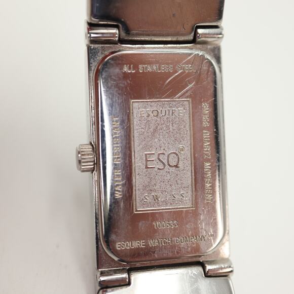 Vintage ESQ Womens Silver Tone 18mm Black Tank Watch 6.5" Bracelet w New Battery - Picture 12 of 12